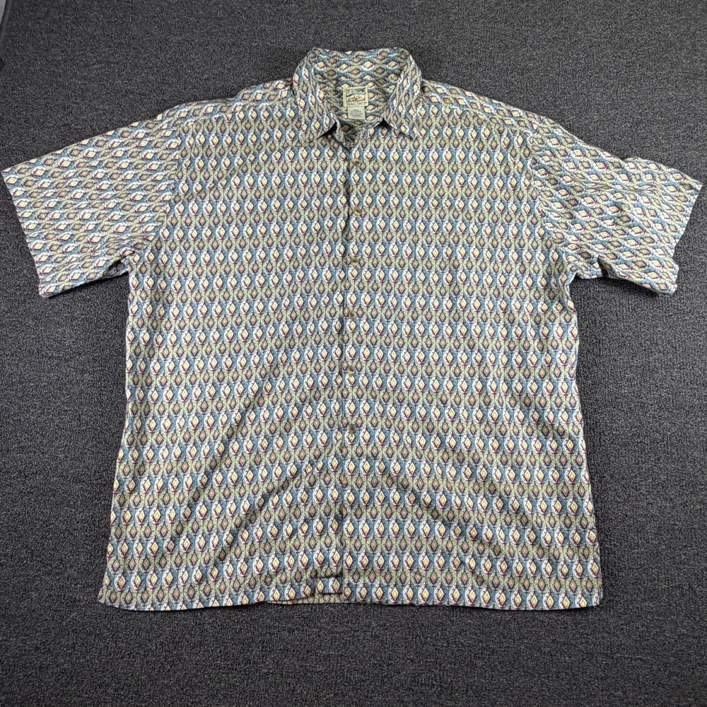 TravelSmith Shirt Mens XXLarge 7413 Blue Geometric Diamond Cotton EUC